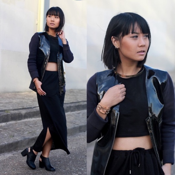 Marni x H&M Baseball Jacket bomber black patent leather navy knit Utility S 6 4 - Picture 5 of 5